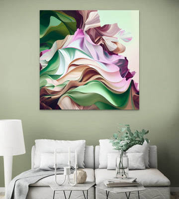 Chromatic Dreams: A Contemporary Oil Color Print in a Palette of Green, Pink, Blue, White, Brown, and Pastel Tones