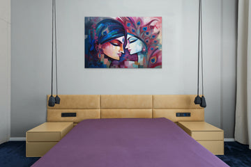 Divine Love in Radiant Hues: A Contemporary Art Acrylic Color Print of Radha Krishna