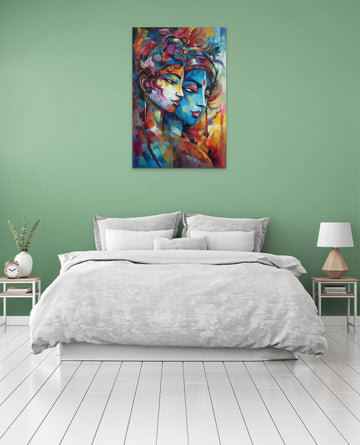 Divine Love in Contemporary Hues: A Beautiful Acrylic Color Print of Radha Krishna