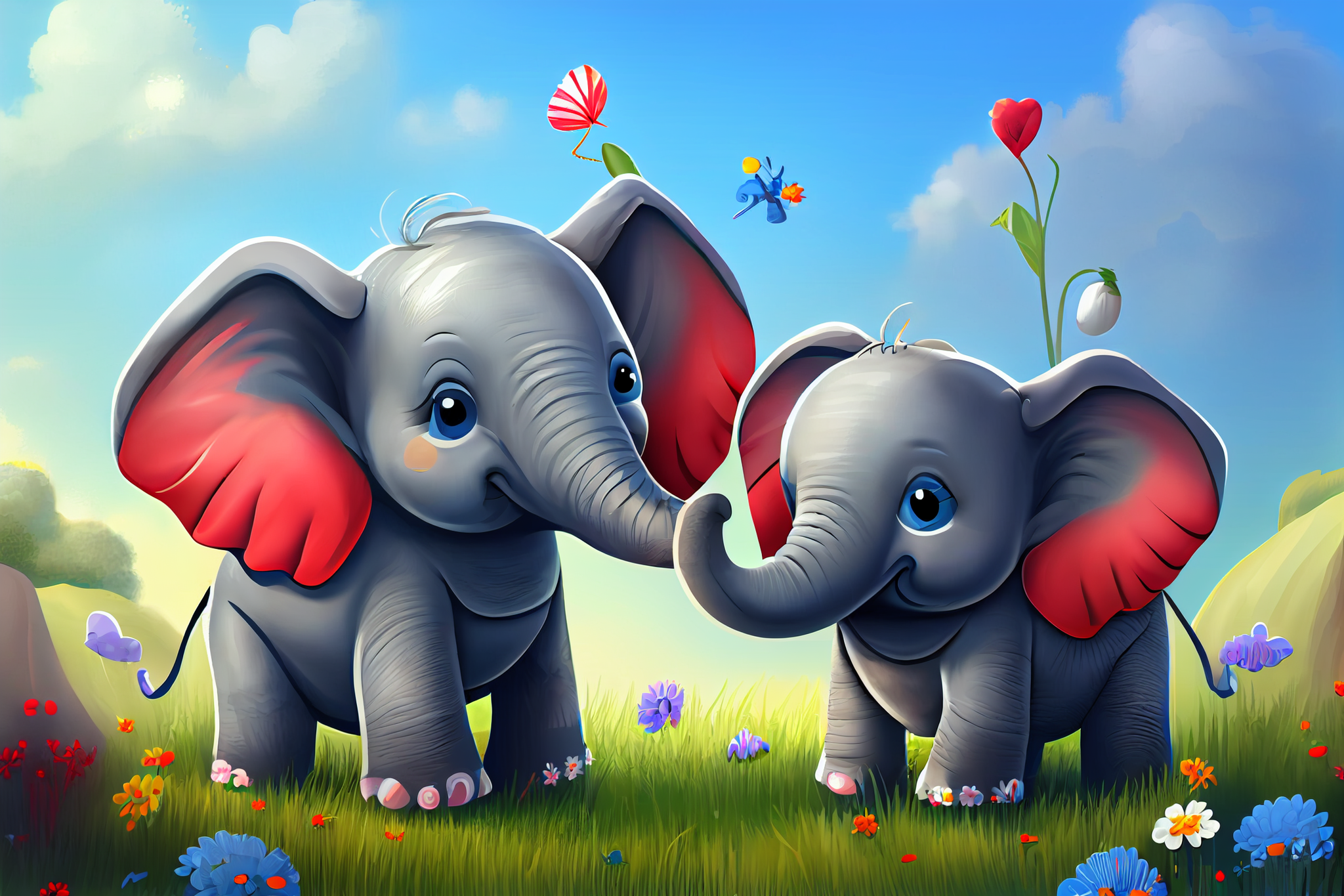 Two Cute Baby Elephant Playing Together Art Print