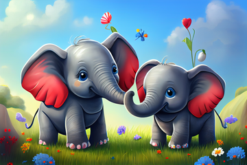Two Cute Baby Elephant Playing Together Art Print