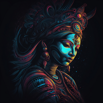 Radiant Divinity: A Stunning Neon Art Print Tribute to Lord Krishna