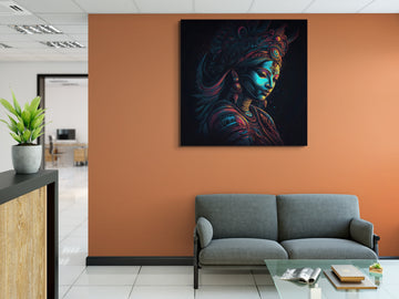 Radiant Divinity: A Stunning Neon Art Print Tribute to Lord Krishna