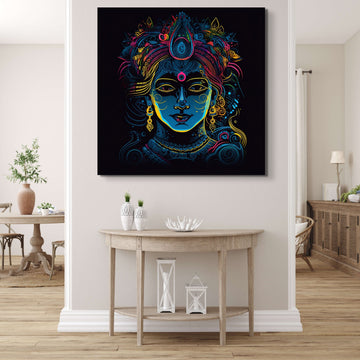 Lord Krishna Line Art Print in Stunning Neon Colors