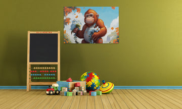 Graceful Jungle: Orangutan Embracing Blooms Art Print