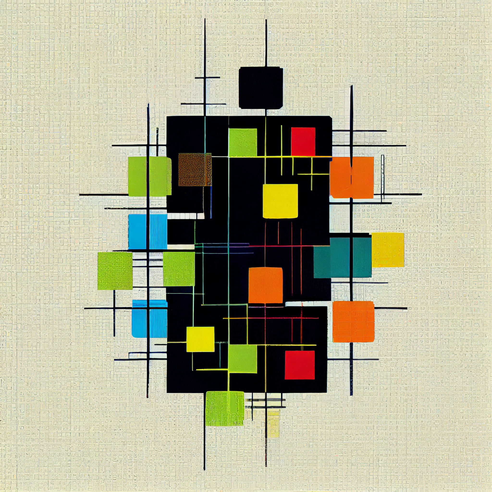 A Geometric Masterpiece of Multicolored Squares and Intricate Lines