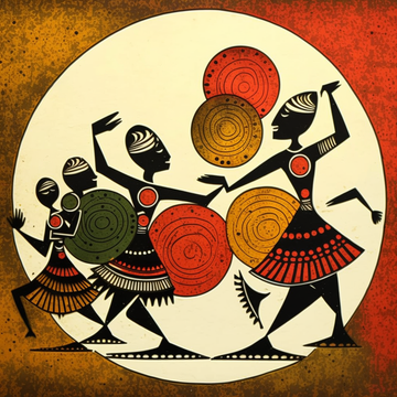 "Colorful Celebration: Painting Print of Warli Art Painting Depicting People Dancing"