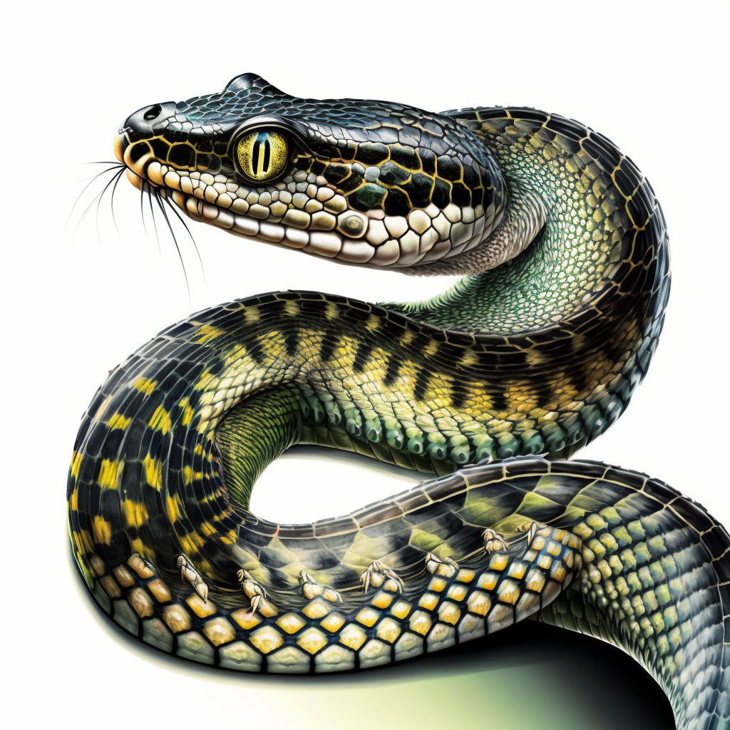 "Digital Print of Detailed Snake Art on White Background"