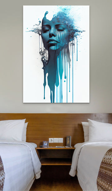 Abstract Face of a Woman in Dripping Paint Style: A Vibrant and Expressive Art Print