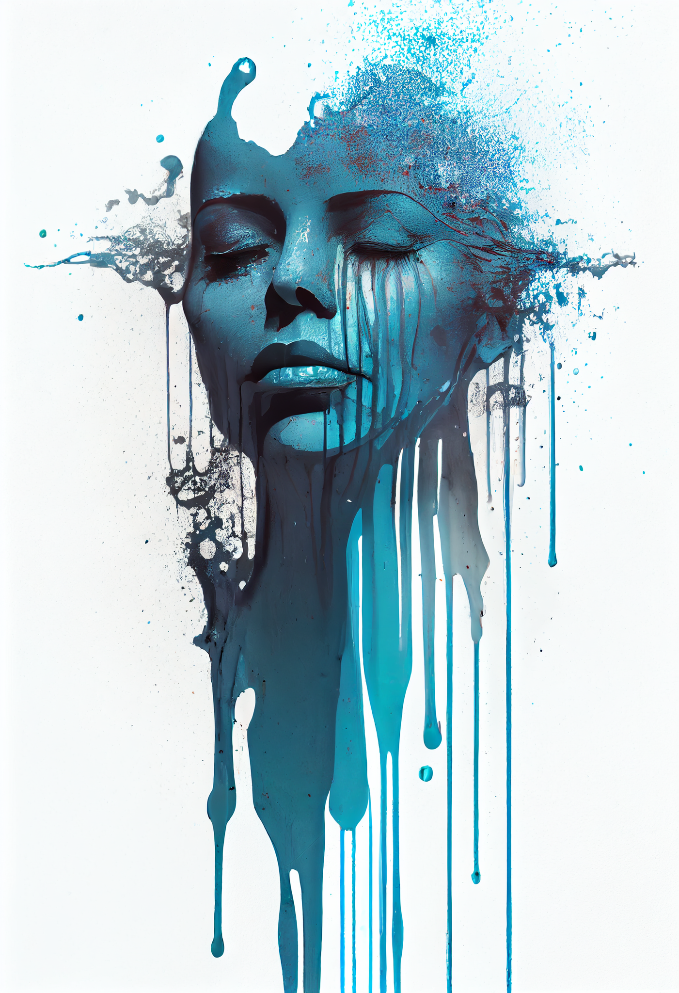 Abstract Face of a Woman in Dripping Paint Style: A Vibrant and Expressive Art Print