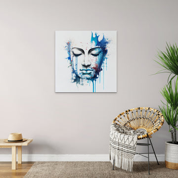 "Tranquil Reflections: Blue Abstract Lord Buddha Print"