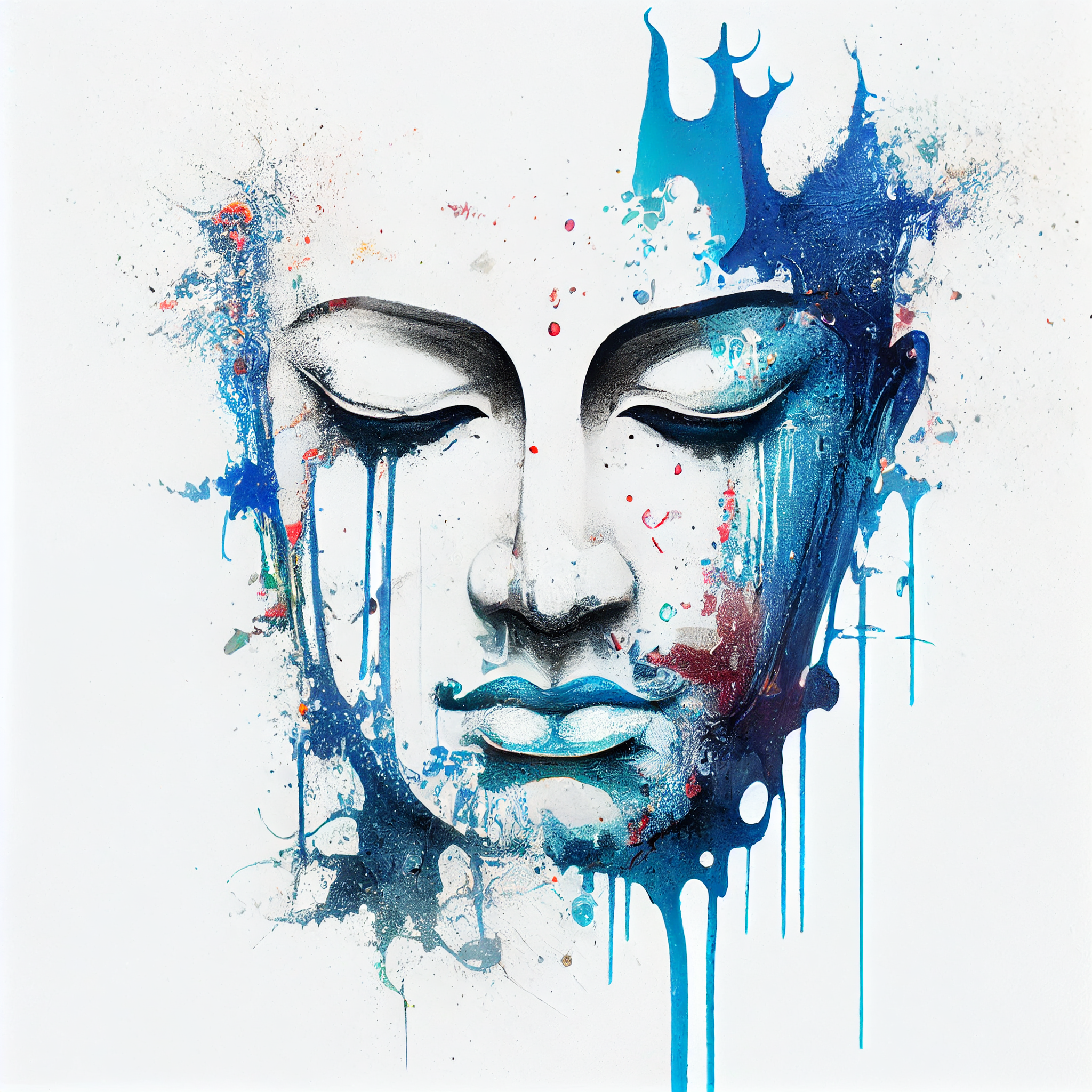 "Tranquil Reflections: Blue Abstract Lord Buddha Print"