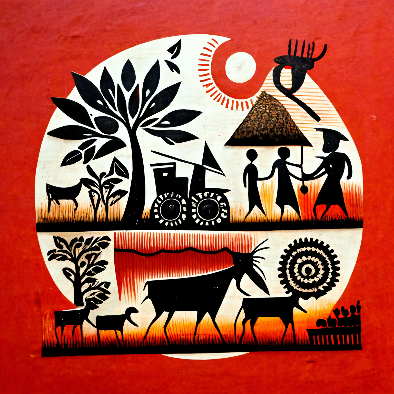 People Farming Warli Artwork Print for Home, Living Room & Office Wall Decor