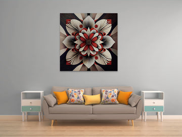 Modern Floral Fusion: Red and White Geometric Flower Wall Art for Home and Office Decor