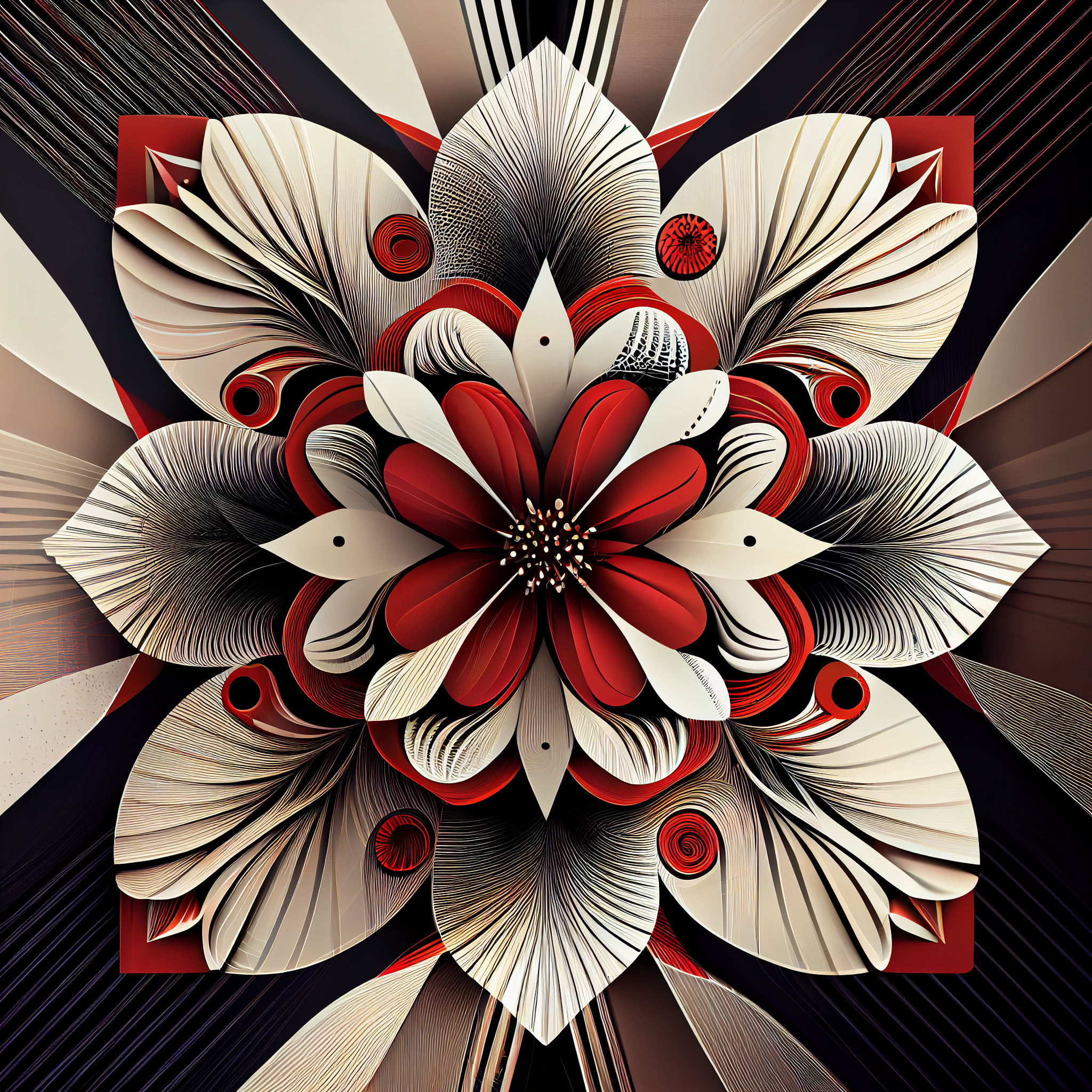 Modern Floral Fusion: Red and White Geometric Flower Wall Art for Home and Office Decor