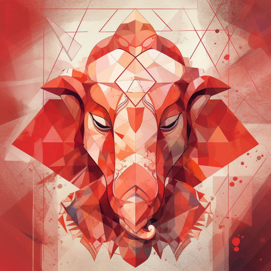 A Geometric Art Print of Radiant Ganesha Masterpiece in Red and White
