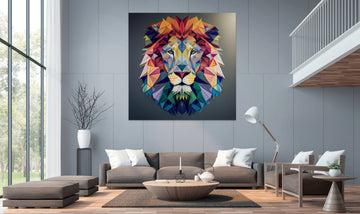 Multicolored Majesty: A Geometric Art Print of a Lion's Face