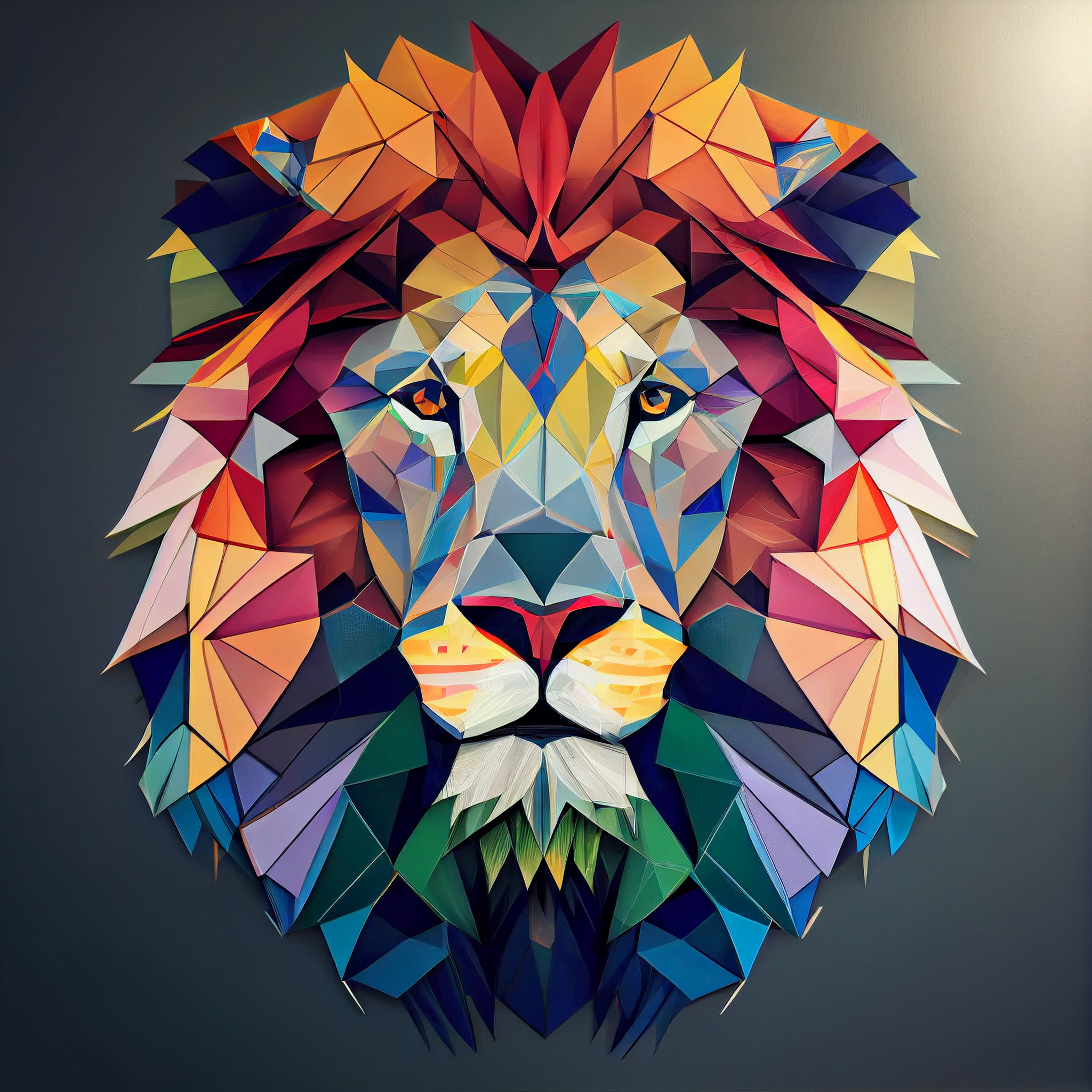 Multicolored Majesty: A Geometric Art Print of a Lion's Face
