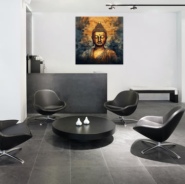 A Stunning Gold Leaf Print of Lord Buddha in Delicate Light Hues