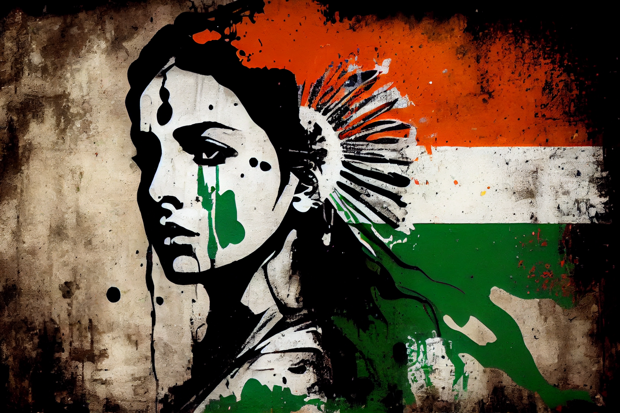 Mother India Graffiti: A Vintage Art Print with the Indian Flag