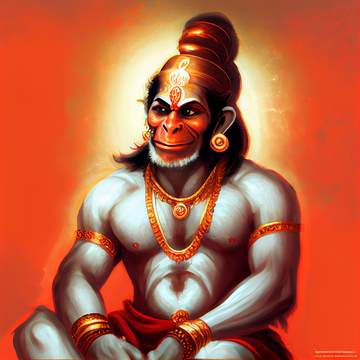 Radiant Hanuman: Vibrant Print with a Lively Orange Background