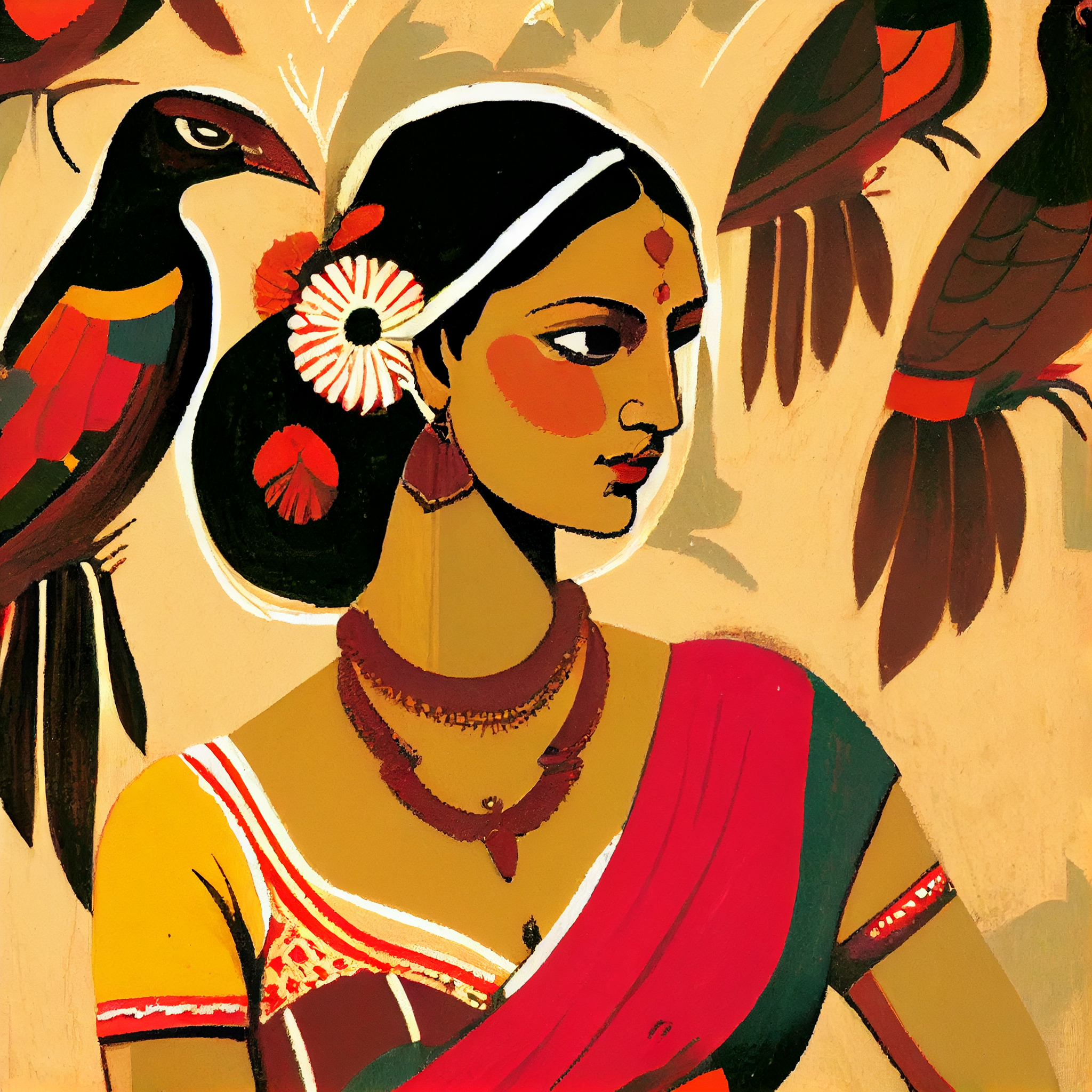 Graceful Women of India: Vintage Art Depicting Traditional Beauty