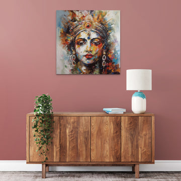 Divine Strokes: Abstract Knife Painting Print of Lord Krishna