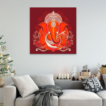 Divine Blessings: Lord Ganesh Line Art Print on Vibrant Red Background