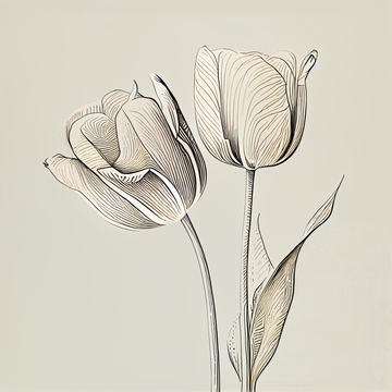 Minimalist Tulips Print: Grey Line Art Print on Dusty White Background