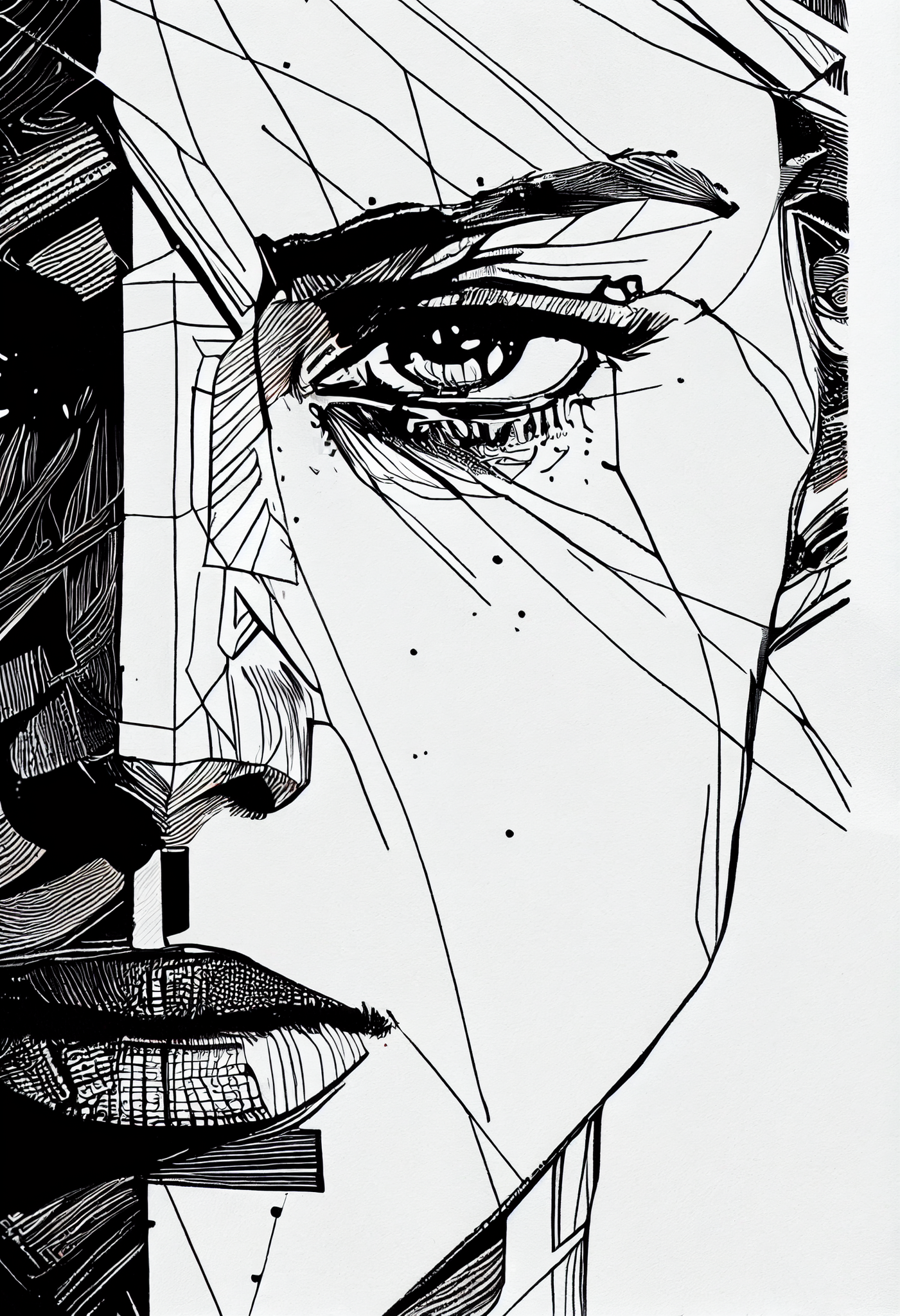 Minimalist Black and White Line Art Print of a Woman's Face from the Front