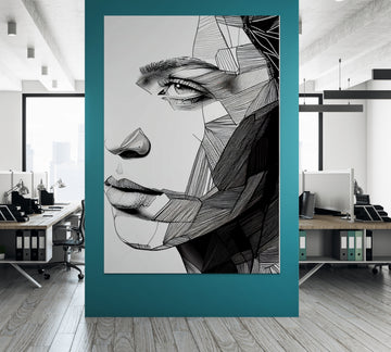 Captivating Glimpse: Stunning Side View of a Woman's Face with Exquisite Eyes in Striking Line Art Print
