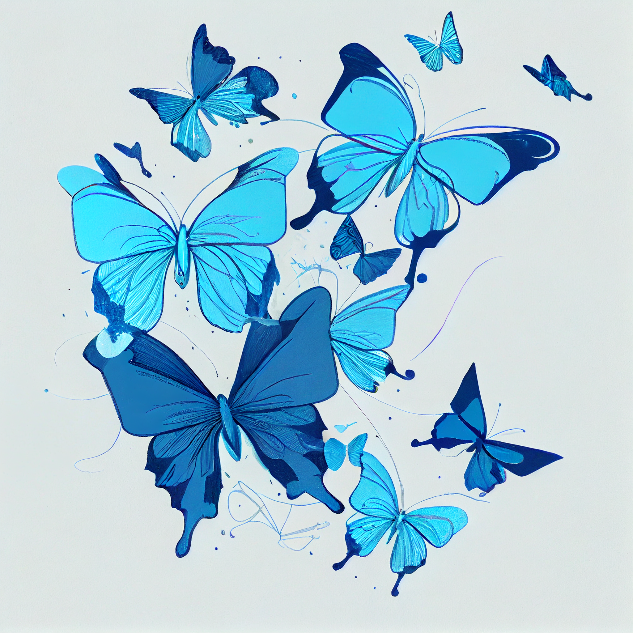 Fluttering Beauty: Adorn Your Space with Line Art of Flying Blue Butterflies Print