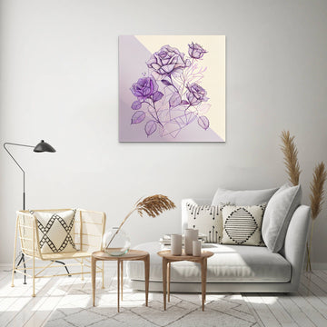 Line Art Geometrical Rose Flowers in Lavender & Violet Shades for Home, Living Room, Office & Bedroom Wall DEcor