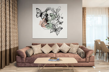Butterfly Serenity: Line Art Portrait Print of a Woman