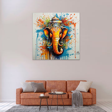 Vibrant Lord Ganesha Drip Painting Print on White Background