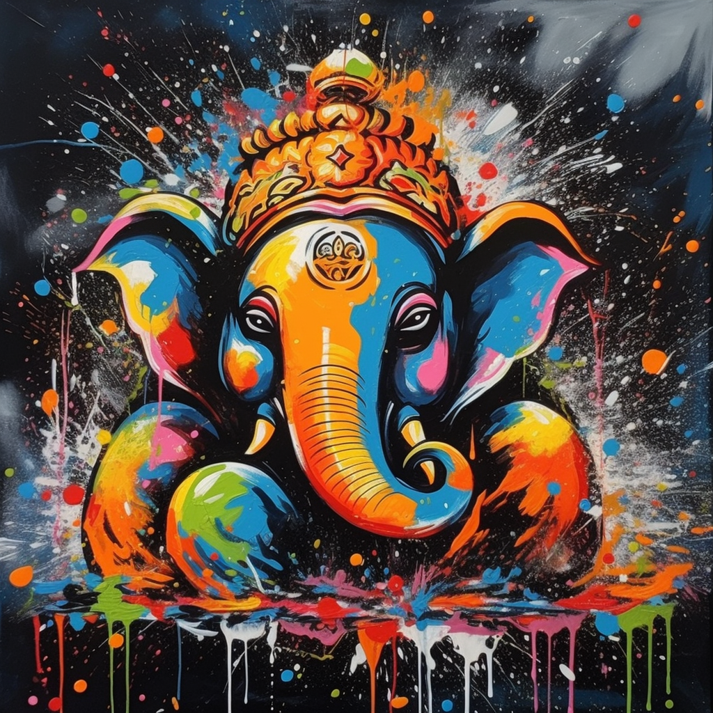 Lord Ganesha Abstract Art Print in Dark Background: A Versatile and Striking Piece for Home and Office Decor