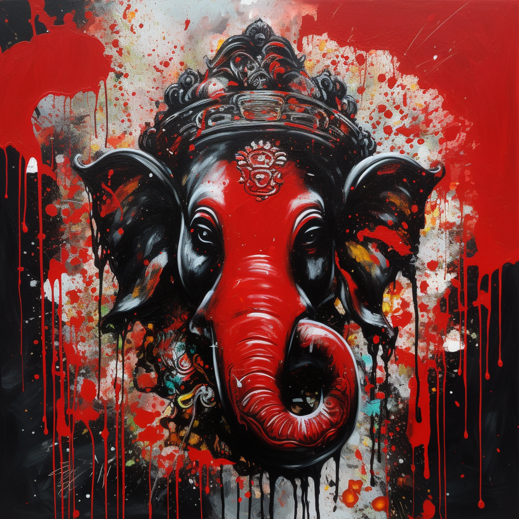 A Lord Ganesha Art Print in Bold Red and Black Hues