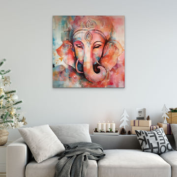 A Dreamy Abstract Painting Print of Lord Ganesha in Acrylic Colour and Alcohol Ink with Awning Stripes and a Glowing Aura