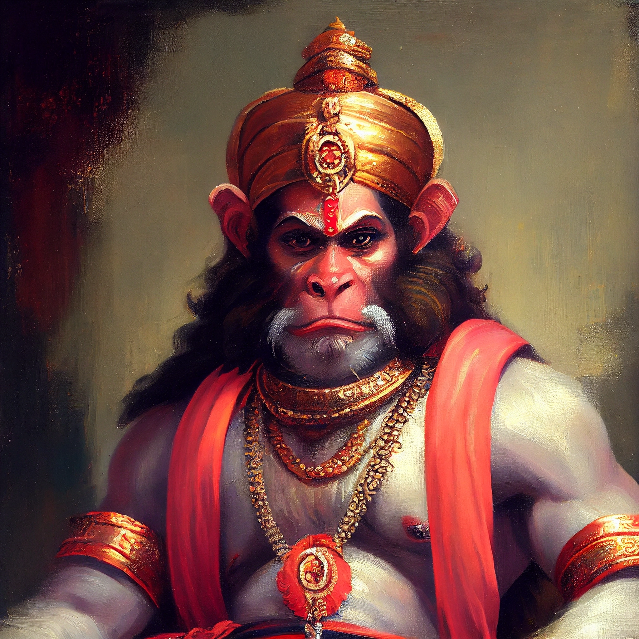 Strength and Devotion: A Majestic Lord Hanuman Oil Painting Print