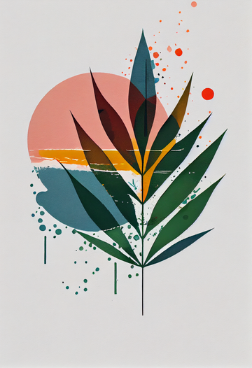 Leaf in Color: A Minimalistic Art Print with Red, Green, and Blue Accents
