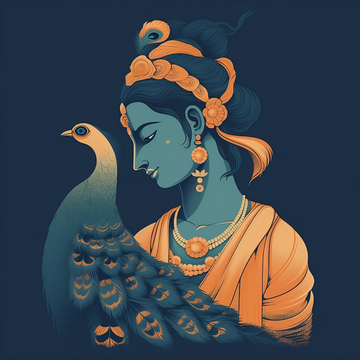 A Lord Krishna and His Majestic Peacock Minimalist Art Print