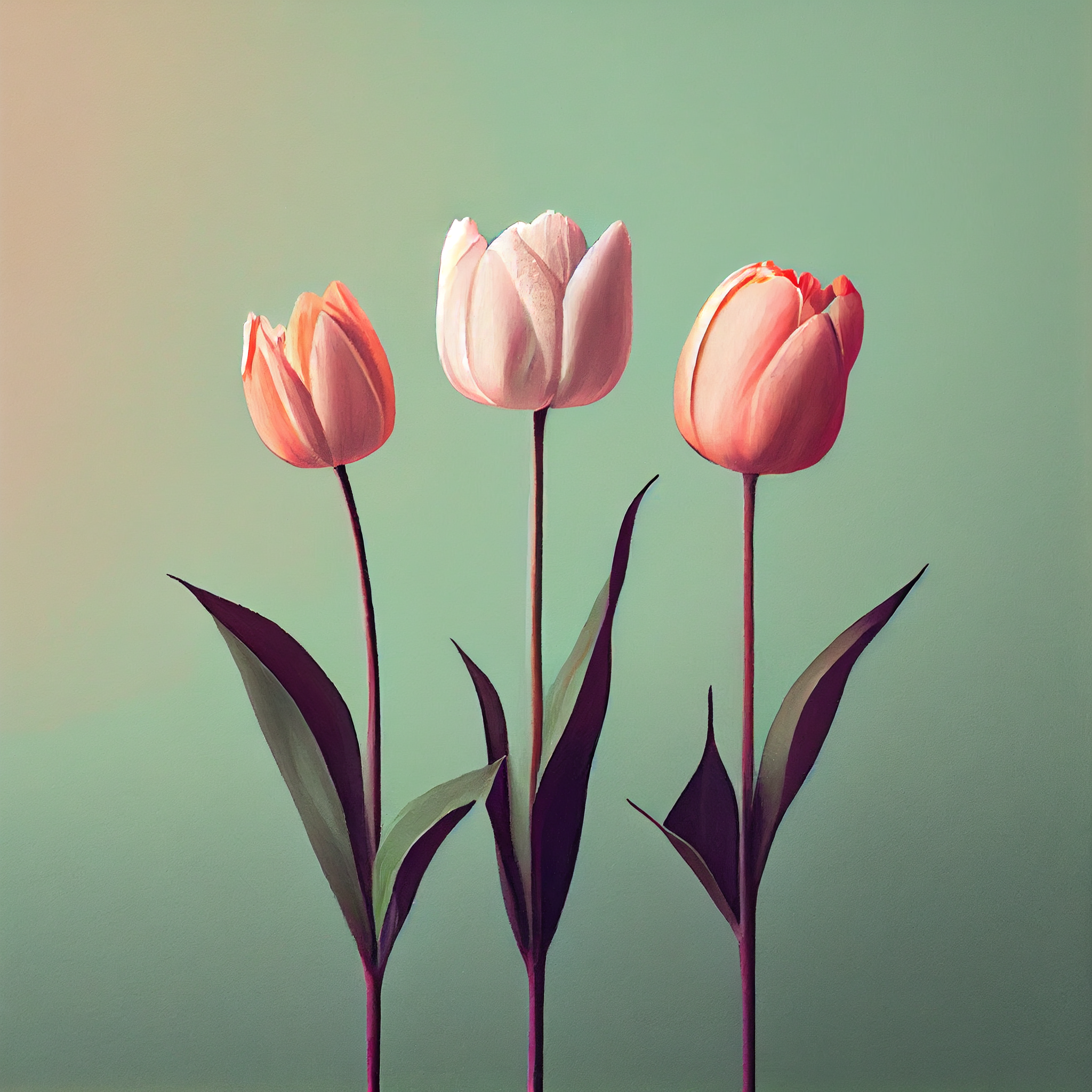 A Minimalistic Art Print of Three Pink Tulips