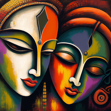 Divine Love in Contemporary Strokes: Radha Krishna Oil Painting Print