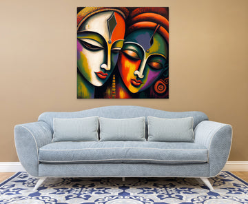 Divine Love in Contemporary Strokes: Radha Krishna Oil Painting Print