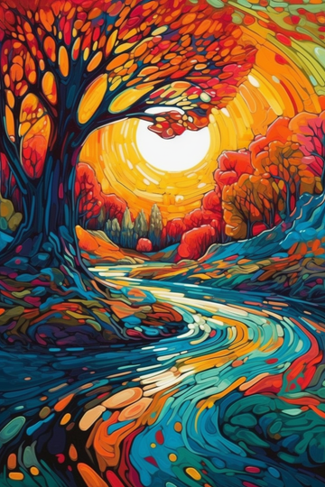 Vibrant Visions: A Stunning Acrylic Color Landscape Painting Print