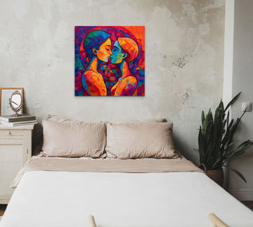 Colorful Romance: A Modern Acrylic Color Painting Print of a Loving Couple