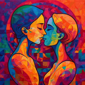 Colorful Romance: A Modern Acrylic Color Painting Print of a Loving Couple