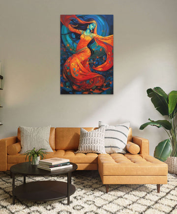 Vibrant Expressions of Divine Dance: A Modern Acrylic Print of Radha