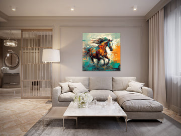 Capturing the Spirit: A Vibrant Acrylic Color Print of a Horse Ready to Gallop