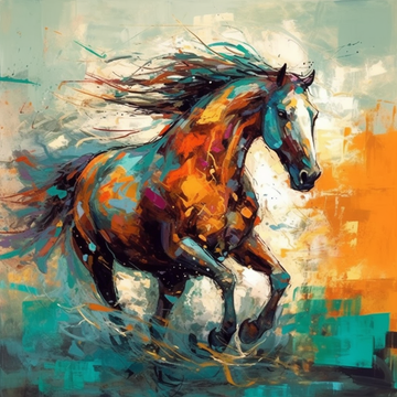 Capturing the Spirit: A Vibrant Acrylic Color Print of a Horse Ready to Gallop